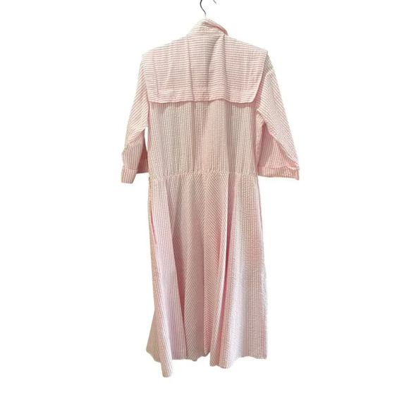 Vintage McNally Pink White Striped Pattern Button Front Midi Dress Size 12 - Picture 3 of 4